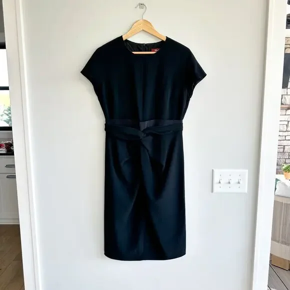 MaxMara Twist Front Short Sleeve Empire Waist Mini Dress Black S - Picture 2 of 8